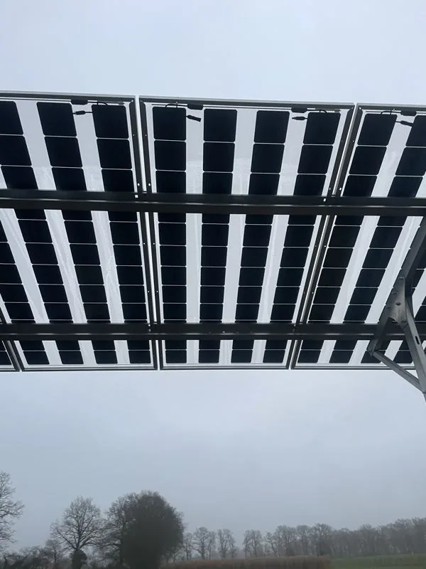 Detail fotovoltaických panelů agrovoltaické elektrárny